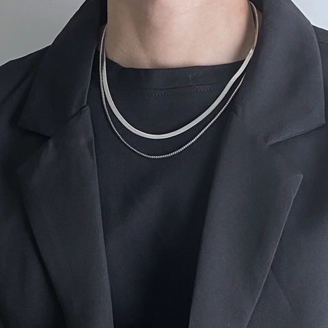 Minimalistische Roestvrijstalen Dubbellaagse Slangenbot Ketting Herringbone Halsketting Hip Hop Sieraden Voor Mannen Vrouwen