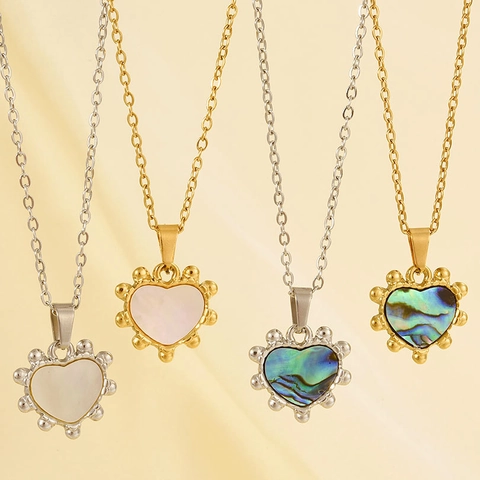 304 Stainless Steel Heart Pendant Necklace Natural White Mother Of Pearl Abalone Shell 18K Gold Plated Elegant Jewelry For Women