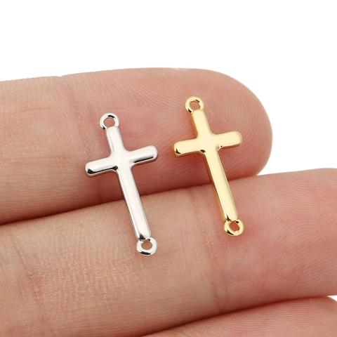 Cross Charm Connector 18K Gold Plated Copper Double Hole For DIY Jewelry Making Religious Polished Jewelry Findings