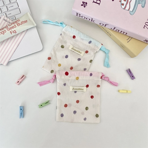 Kordelzug Aufbewahrungstasche Polka Dot Polyester Tragbare Reise Make-Up Kulturbeutel Japanischer Stil Organizer