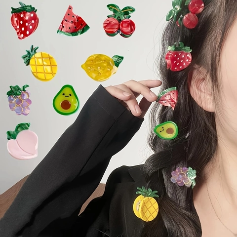 Fruit Mini Hair Claws Acetate Colorful Strawberry Cherry Grape Pineapple Small Hair Clips Cute Fashion Hair Accessories For Women Girls