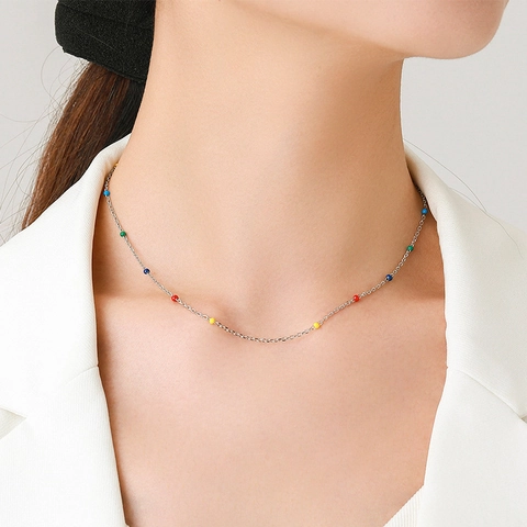 Collana In Argento Sterling 925 Con Perline In Smalto Arcobaleno Colorate Catena Per Clavicola Delicata Minimalista Per Donna