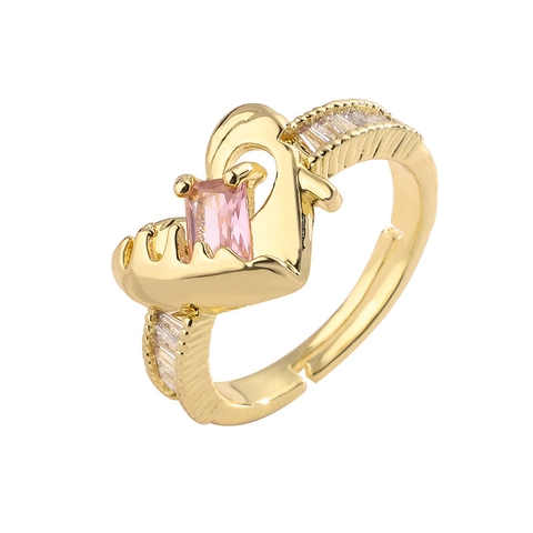 Fashion Copper Rings For Women Micro Pave Zircon Heart Teddy Bear Star Adjustable Open Design Elegant Jewelry Accessory