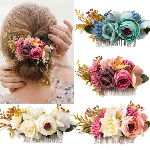 Artificial Flower Hair Comb Bridal Headpiece Polyester Cloth Metal Floral Bohemian Forest Style For Women Wedding Party