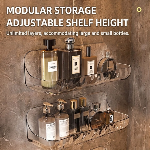 Acrylic Bathroom Shelf Wall Mounted Transparent Storage Rack For Cosmetics Toiletries Punch Free Rippled Design