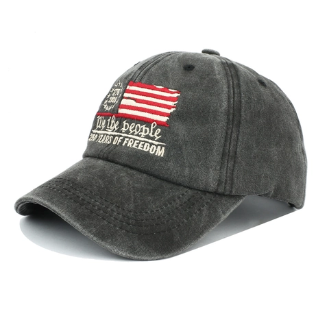 Washed Cotton Baseball Cap We The People Freedom Anniversary American Flag Embroidery Distressed Adjustable Hat Men Women