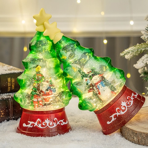 Christmas Tree Snow Globe LED Light Automatic Snowing Water Ball Desktop Decor Plastic Ornament Xmas Gift For Kids