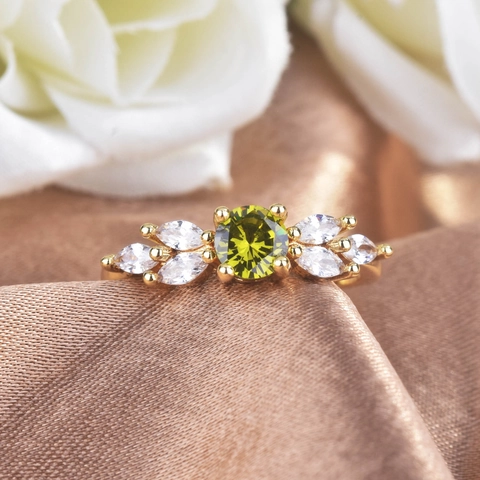 Olive Green Round Zircon Adjustable Ring Copper Marquise White Side Stones Elegant French Style Jewelry For Women