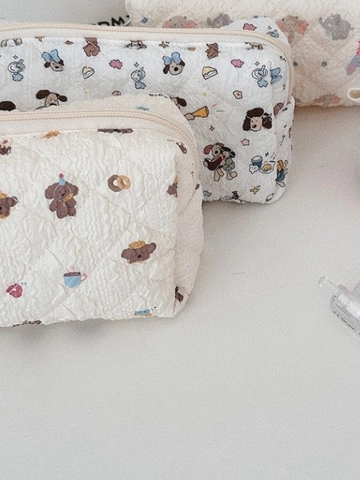 Gewatteerde Katoenen Pennenzak Schattige Cartoon Dierentekening Grote Capaciteit Rits Cosmetische Opbergtas Voor Studenten Kawaii Tasje