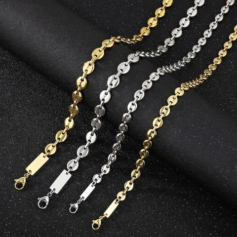 Collar Y Pulsera Cadena De Eslabones De Grano De Café Nariz De Cerdo De Acero Inoxidable Hombre Colgante Cuadrado Hip Hop