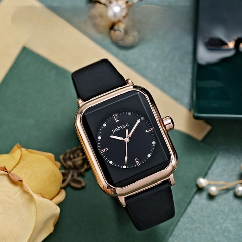 Women's Fashion Square Quartz Watch Rose Gold Case Silicone Strap Luminous Pointer Minimalist Lady Wristwatch
