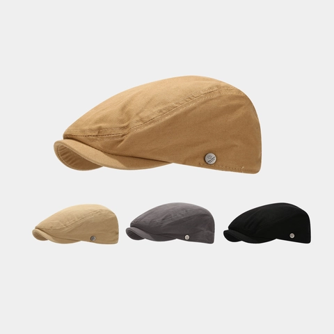 Cotton Twill Flat Cap Vintage Ivy Hat Adjustable Metal Badge Retro Newsboy Style For Men Women