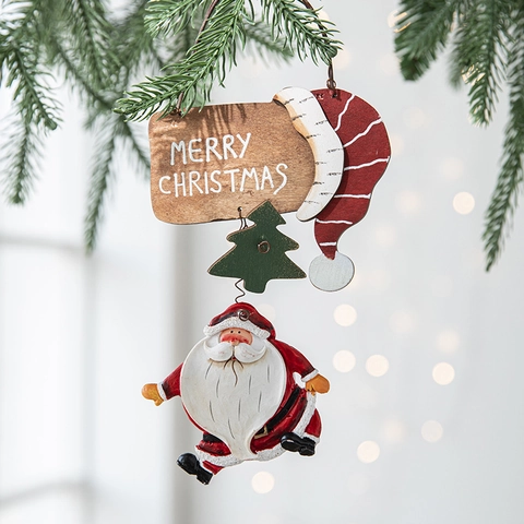 Kerstboom Hanger Kerstman Beschilderd Hars Houten Vintage Feest Decor Merry Christmas Bord