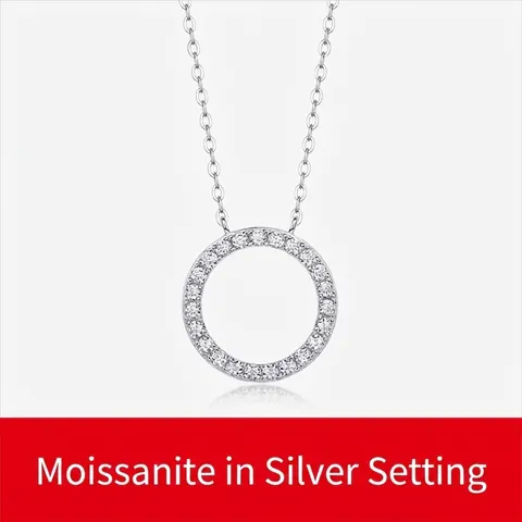 925 Sterling Silver Moissanite Pendant Necklace For Women Elegant Hollow Round Geometric Inlaid Chain Jewelry Accessory Gift
