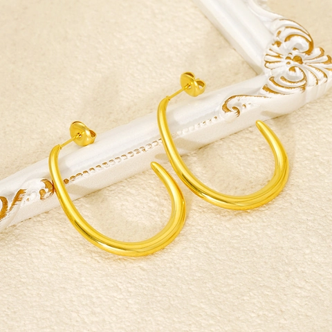 Dames Oorbellen 18K Verguld Roestvrij Staal Creolen Retro C-Vorm Geometrisch Minimalistisch Mode Sieraden Cadeau