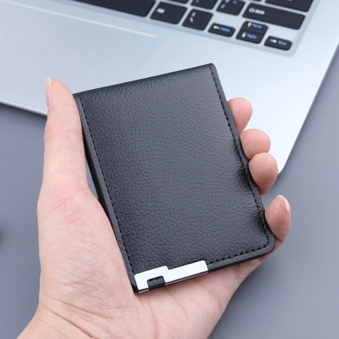 Men Ultra Thin Card Holder Litchi Pattern PU Leather Business Slim Wallet Driving License Cover Minimalist