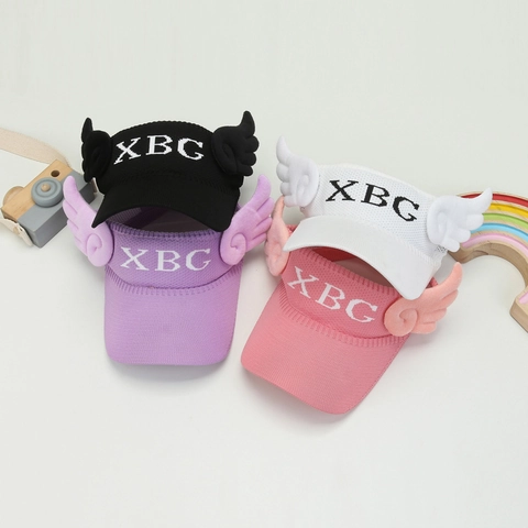 Kids Sun Visor Hat Knitted Empty Top Breathable Wide Brim Outdoor UV Protection Cute Rabbit Ears Toddler Boys Girls