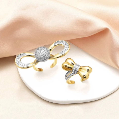 Kupfer Schleife Zirkonia Verstellbar Offener Ring Vergoldet Minimalistisch Elegant Zirkonia Fingerring Für Damen Mode Schmuck