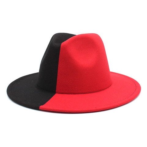 Zweifarbiger Fedora Hut Wollfilz Flache Krempe Jazz Hut Für Herren Damen Kontrastfarbe Mode Stil