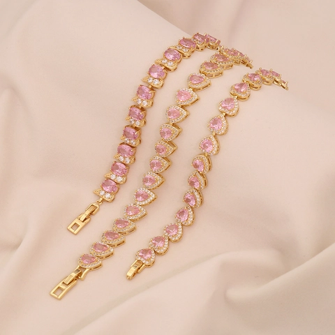 Herz Rosa Zirkon Armband Für Damen Elegante Kupfer Vergoldet Wassertropfen Flügel Form Schmuck Mode