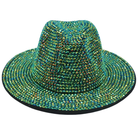Cappello Fedora Con Strass Completo In Feltro Di Lana Luccicante Bling Jazz Per Spettacolo Festa Lusso