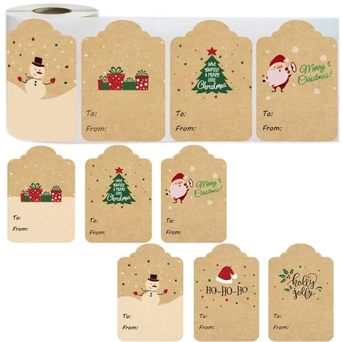 Kerstcadeau Labels Stickers Kraftpapier Zelfklevend Van Voor Feestdagen Cadeau Etiketten Feestelijke Patronen Kerstman Sneeuwpop
