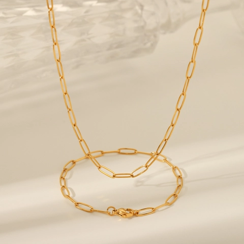 Collar Y Pulsera De Cadena De Clip En Acero Inoxidable Chapado En Oro De 18K Minimalista Elegante Para Mujeres