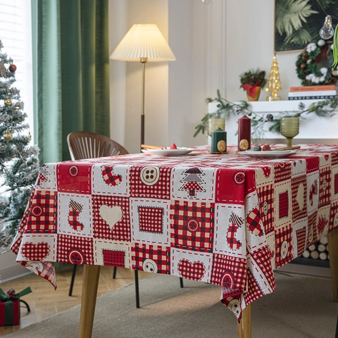 Christmas Printed Tablecloth American Style Rectangular Cotton Blend Dustproof Table Cover For Holiday Party Home Decor