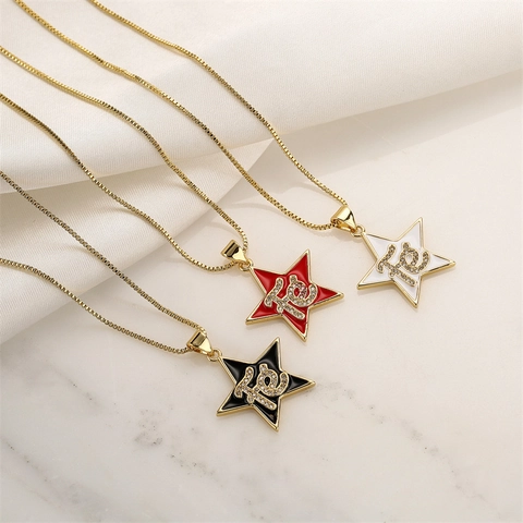 Star Pendant Necklace Copper Micro Inlaid Zircon Letter Fe Vintage Hip Hop Clavicle Chain For Women