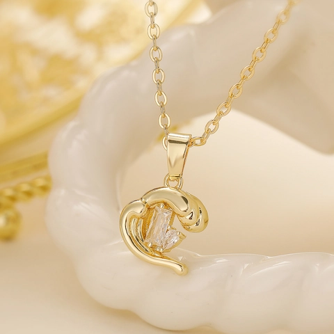 Geometrische Zirkon Anhänger Halskette Kupfer Unregelmäßige Herzform Wellen Design Eleganter Schmuck Für Damen