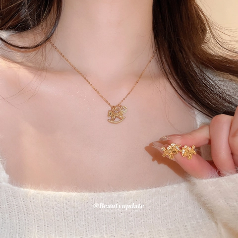 Rocking Horse Necklace And Zircon Earrings Jewelry With Silver Earring Post Real Gold Plated Elegant For Women