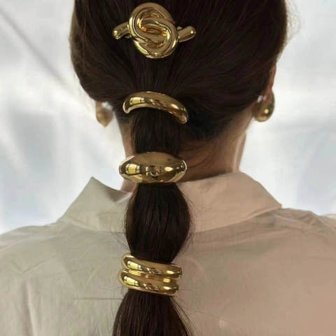 Minimalist Metal Geometric Elastic Hair Ties For Women Zinc Alloy Hammered Textured Ponytail Holders Luxury Accessories
