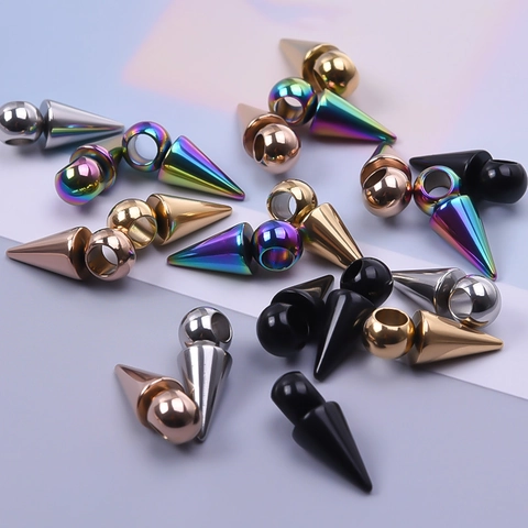 Pendentif Cône Acier Inoxydable Charme Pointe Géométrique Pour Fabrication Bijoux Collier DIY Poli Placage Sous Vide Style Punk