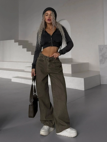 Jeans A Vita Alta Gamba Larga Da Donna 100% Cotone Denim Vintage Streetwear Pantaloni Lunghi Casual Vestibilità Comoda
