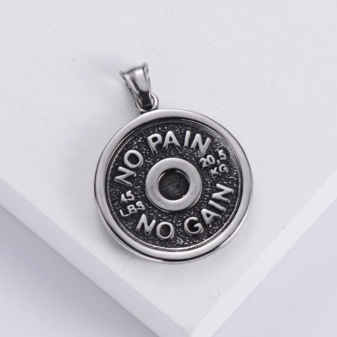 Fitness Weightlifting Bear Pendant Necklace 304 Stainless Steel No Pain No Gain Barbell Relief Retro Hip Hop Jewelry Men