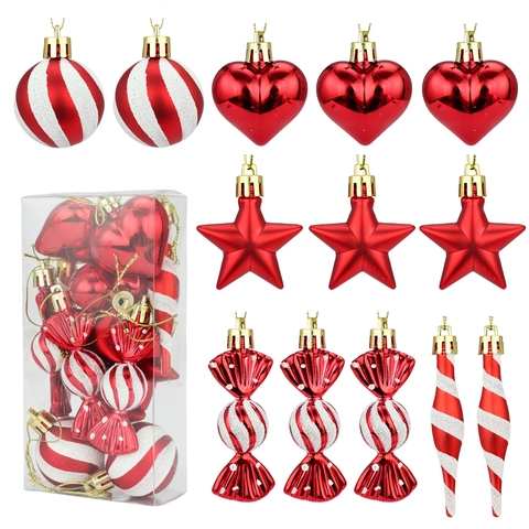 Ornamenti Di Natale Forme Miste Plastica Cuore Stella Caramelle Palline Decorazione Albero Festiva Glitter Galvanizzato