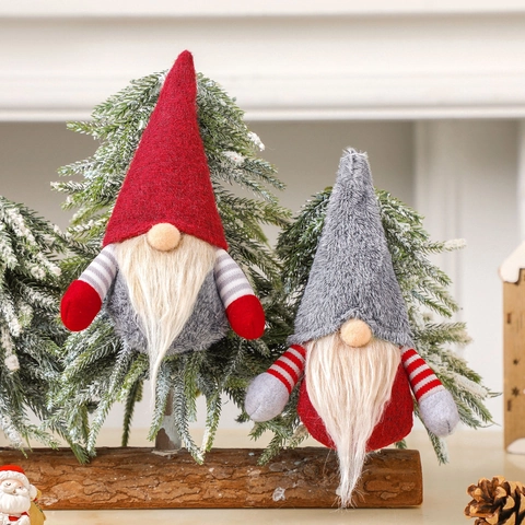 Christmas Gnome Hanging Ornaments Felt Knitted Swedish Tomte With Faux Fur Beard For Tree Festive Holiday Party Decoration