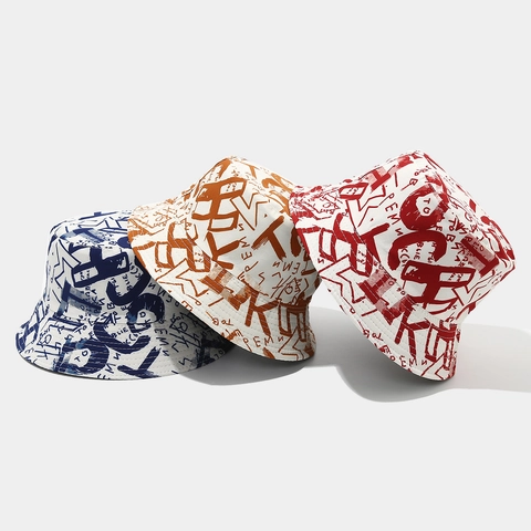 Cappello Alla Pescatora Graffiti Tie-Dye Righe Poliestere Protezione Solare Outdoor Casual Street Style Unisex Reversibile
