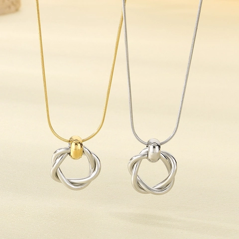 Joyas De Acero Inoxidable Collar Y Pendientes Geométricos Con Nudo Giratorio Para Mujer Círculos Entrelazados Moda Cadena De Serpiente