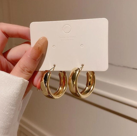 Chunky C-Shaped Hoop Earrings With 925 Sterling Silver Earring Post High Polish Minimalist Metal Jewelry For Women