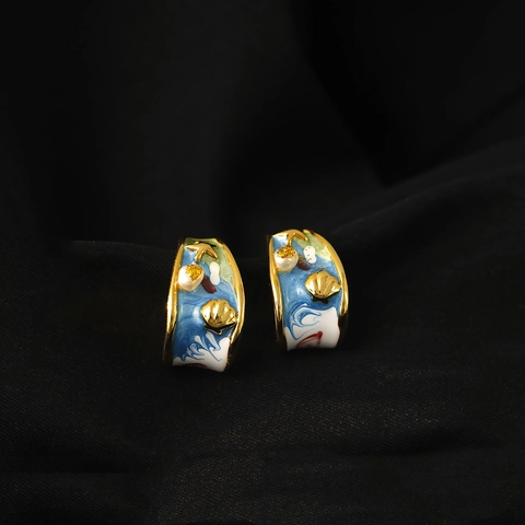 Orecchini A Cerchio A C In Smalto Vintage Con 925 Sterling Silver Earring Post Stella Marina Conchiglia Perla Artificial Per Donna