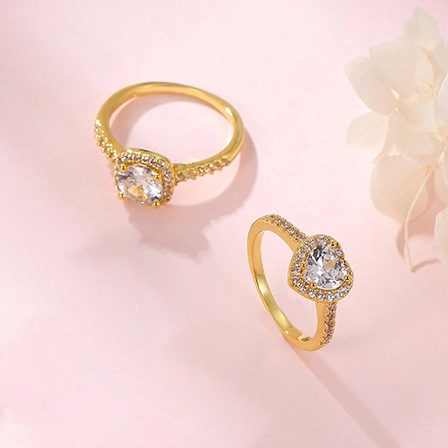 Luxury Copper Zirconia Square Heart Adjustable Rings For Women Gold Plated Minimalist Open Finger Ring Fashion Jewelry Gift