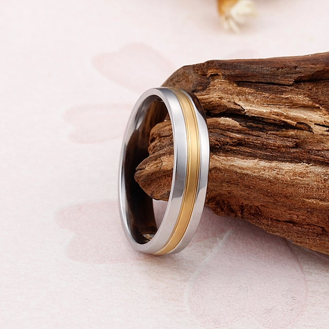 Stainless Steel Band Ring For Women Men Wave Design Two Tone Gold Silver With Zircon Inlaid Simple Fashion Jewelry