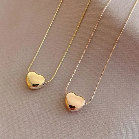 Collana Con Pendente A Cuore Acciaio Al Titanio Lucidato 3D Catena A Serpente Minimalista Per Donne