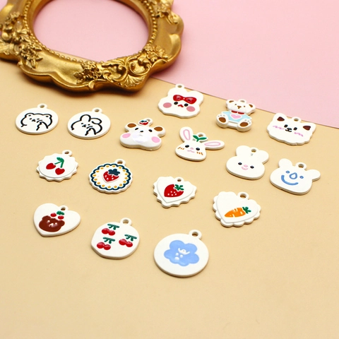 DIY Alloy Enamel Charms Pendants Cartoon Rabbit Bear Fruit Shapes For Jewelry Making Earring Bracelet Craft Accessories
