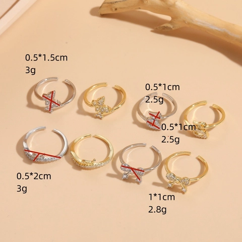 Bague Ouverte Ajustable Papillon Cœur Nœud Cuivre Zircon Géométrique Bijoux De Luxe Minimalistes Pour Femmes
