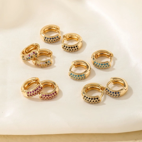 Pendientes Huggie Hoop Cobre Con Circonita Cúbica Multicolor Micro Pavé Pequeñas Redondas Joyas De Moda Para Mujer