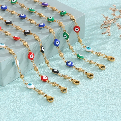Evil Eye Armband Für Damen Edelstahl Vergoldet Bunte Emaille Perlen Türkischer Glücksbringer Schmuck