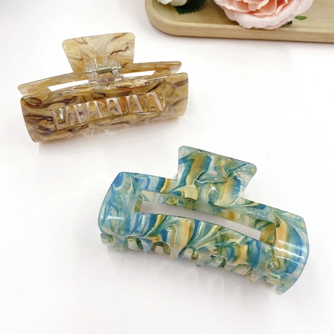 Retro Acrylic Marble Texture Hair Claw Clip Large Rectangular Handmade Non-Slip Hair Accessory For Women