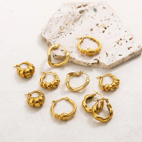 Chunky Hoop Ohrringe Edelstahl Hohl Gedreht Croissant Design Wassertropfenform Retro Luxus Stil Für Frauen